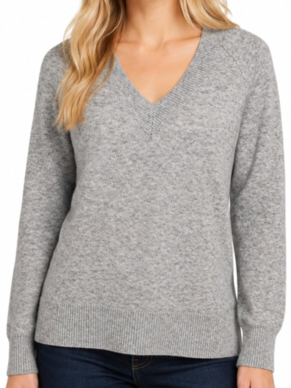LOFT Light Heather Marled Gray Sweater Size M V-Neck Pullover Long Sleeve NWT